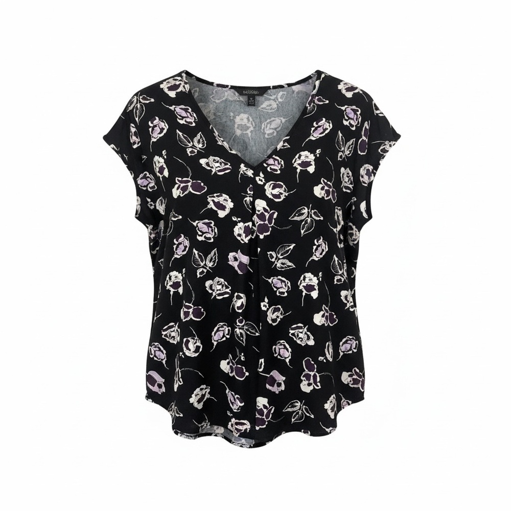 DR2 Black and Lavender Floral Blouse